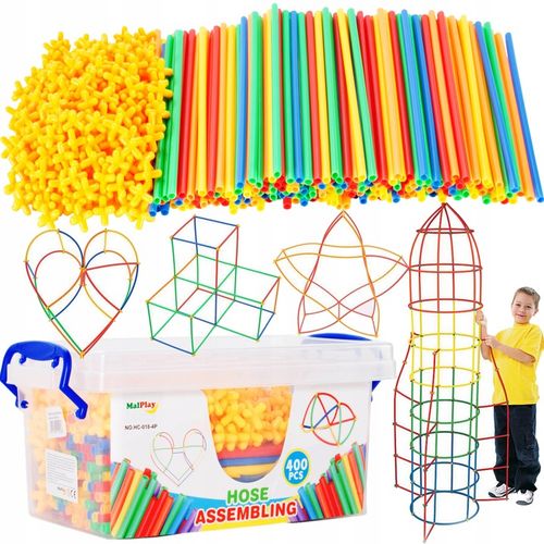 KLOCKI SŁOMKI KONSTRUKCYJNE PATYCZKI RURKI ZESTAW 400el PUDEŁKO DLA DZIECI na Arena.pl