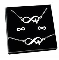 KOMPLET SREBRNY nieskończoność linia serca+GRAWER