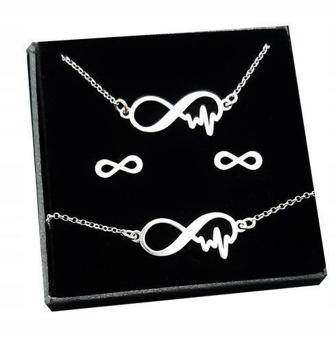 KOMPLET SREBRNY nieskończoność linia serca+GRAWER na Arena.pl