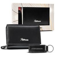 zestaw prezentowy: pojemny portfel damski i brelok ze skóry naturalnej