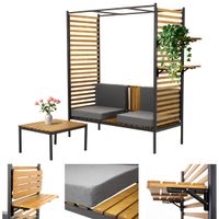 pergola ogrodowa ławka i stolik z oparciem drewniana tarasowa parkowa ogród