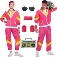 Kostium Retro Dres Lata 80 z Akcesoriami Różowy Rozmiar XXL Unisex Disco