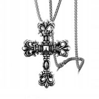 NASZYJNIK Srebrny Stal Łańcuszek KRZYŻYK 328