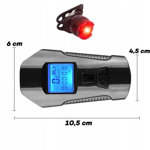 LAMPKA ROWEROWA LED LICZNIK KM PRĘDKOŚCIOMIERZ DZWONEK PRZÓD + TYŁ na Arena.pl