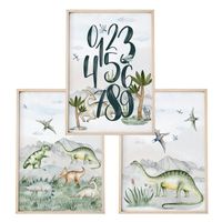 ZESTAW 3 szt. Plakaty Obrazki do Pokoju Dziecięcego DINOZAURY CYFRY A3