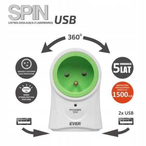 Listwa zasilająca Ever SPIN USB na Arena.pl