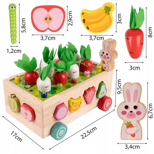 Układanka Montessori Sorter Klocków Złap Robaczka Drewniany Wózek Marchewki na Arena.pl