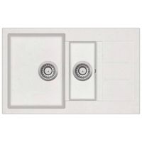 Granitowy zlewozmywak dwukomorowy, biały
