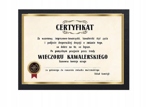 KAWALERSKI prezent dyplom CERTYFIKAT na Arena.pl