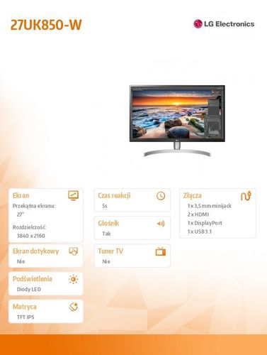 Monitor 27 27UK850-W 4K HDR10 USB-C na Arena.pl