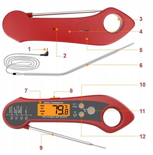 Termometr Kuchenny Skladany -50°C do 300°C 2x Sondy Stal-304 LCD Alarm IPX7 na Arena.pl