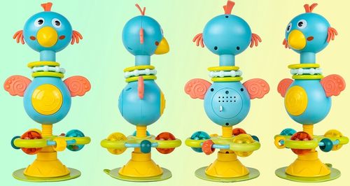 GRZECHOTKA PTAK ZABAWKA SENSORYCZNA WESOŁY PTASZEK Z PRZYSSAWKĄ NA BATERIE na Arena.pl