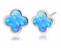 Kolczyki Srebrne Opal Niebieski Koniczyny Sztyfty Damskie pr. 925