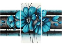 90X60CM OBRAZ TURKUSOWE KWIATY TRZY OBRAZY