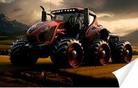 Fototapeta PREMIUM STRUKTURA ZMYWALANA NA WYMIAR czerwony Ciągnik rolniczy