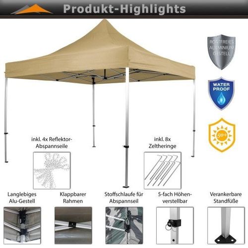 Namiot ogrodowy nożycowy 3×3 m beżowy - 5 poziomów wysokości na Arena.pl