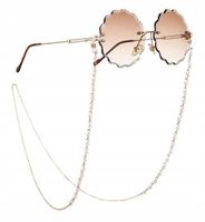 ZŁOTY Damski ŁAŃCUSZEK DO OKULARÓW ozdobny z białymi kuleczkami