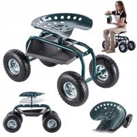 KRZESŁO OGRODOWE NA KÓŁKACH SIEDZISKO STOŁEK OGRODU SCHOWEK NARZĘDZIA 2w1