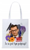Mateusz Morawiecki Pis Torba Eco Biała Shopper Z Nadrukiem Ze Zdjęciem