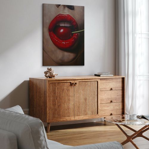 Obraz Canvas Czerwone Kobiece Usta Portret Wiśnia Abstrakcja 60cm x 90cm na Arena.pl