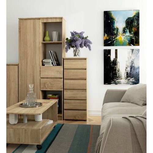 Wąska komoda do salonu, STILO, 40x35x109 cm, dąb sonoma, mat | TYLETEGOTU na Arena.pl