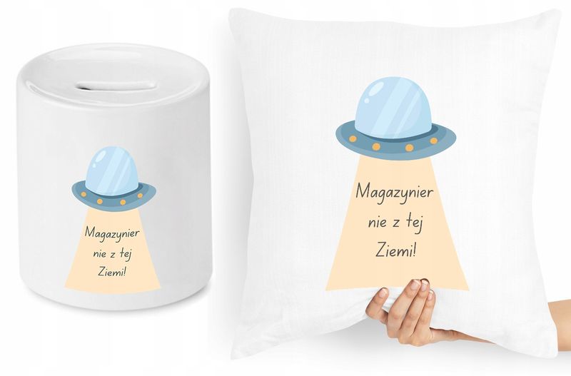 Dla Magazyniera Zestaw Poduszka + Skarbonka Z Nadrukiem Ze Zdjęciem zdjęcie 1
