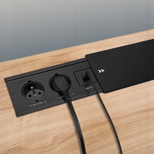 GNIAZDO NABLATOWE CHOWANE W BLAT ALUMINIUM Przesuwane + 2x USB + USB C na Arena.pl