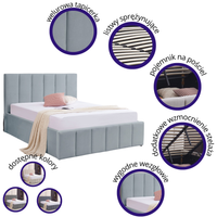 PRATO 160X200 ŁÓŻKO TAPICEROWANE SZARY STALOWY STELAŻ, POJEMNIK, MATERAC