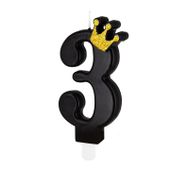 Świeczka na tort cyfra 3 z koroną czarna