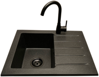 Zlewozmywak jednokomorowy z ociekaczem ARAGON grafit z prawym ociekaczem + bateria LUNA