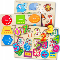 PUZZLE DREWNIANE ZWIERZAKI LICZBY KSZTAŁTY UKŁADANKA NAUKA DLA NAJMŁODSZYCH