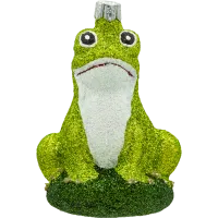 Bombka choinkowa szklana: Żaba na liściu: brokatowa