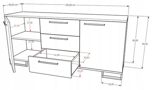 Komoda do salonu Szafka RTV z Szufladami Dąb Craft Złoty Czarna 150 na Arena.pl