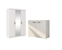 Pojemna szafa trzydrzwiowa z lustrem + Komoda do salonu Biały mat