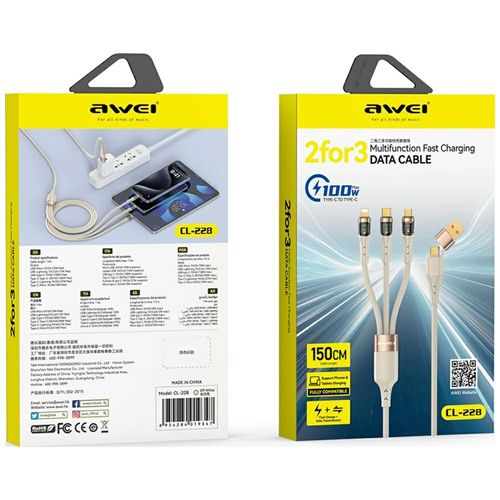 awei kabel cl-228 usb-c/lightning/mico   3w2 czarny/black na Arena.pl