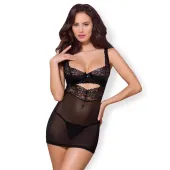 obsessive 867-che-1 koronkowa koszulka i stringi s/m, rożowa, regulowana