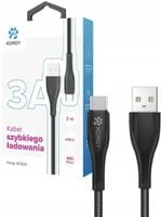 Kabel USB-A - USB-C Korgy ACB20 2m Czarny Oplot nylonowy
