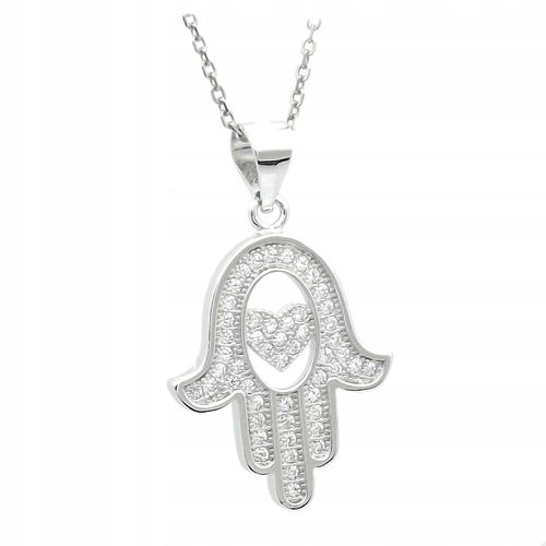 Srebrny Naszyjnik Damski 925 Wisiorek Łańcuch Dłoń Ręka Fatimy Hamsa Amulet na Arena.pl