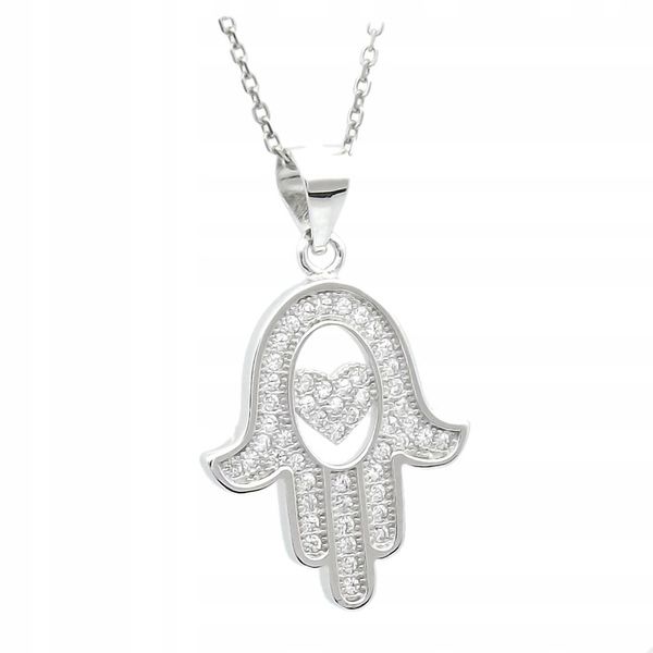 Srebrny Naszyjnik Damski 925 Wisiorek Łańcuch Dłoń Ręka Fatimy Hamsa Amulet zdjęcie 7