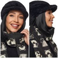 CZAPKA Z DASZKIEM DAMSKA zimowa gruba ciepła miękka alpaki ala alpaka czerń