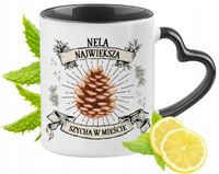 Dla Neli Kubek Czarny Z Uszkiem W Kształcie Serca Na Prezent Z Nadrukiem