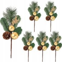 6x Gałązka Sosnowa 34cm Złote Bombki, Szyszki, Stroik Święta, Dekoracja DIY
