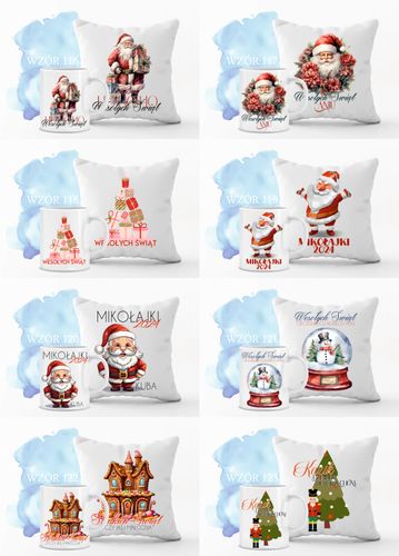Zestaw PODUSZKA i KUBEK mikołajkowy świąteczny PREZENT twój tekst imię na Arena.pl
