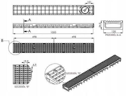 Odwodnienia liniowe A15 z rusztem z tworzywa. Niskie, tarasowe, na Arena.pl