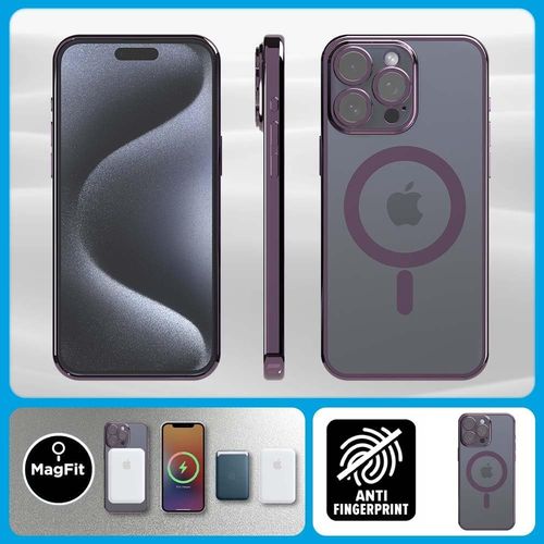Etui iPhone 15 Pro przezroczyste szkło magnes fioletowe ochronne na Arena.pl