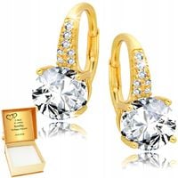 Złote kolczyki 925/585 Angielskie Zapięcia Cyrkonie ZŁOCONE Grawer