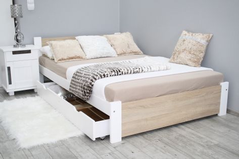 Łóżko 3D 100x200 białe dąb sonoma stelaż + MATERAC