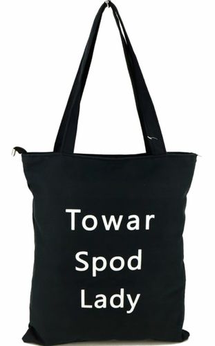 TOREBKA TORBA CZARNA materiałowa Z zabawnym napisem ,TOWAR SPOD LADY'' na Arena.pl