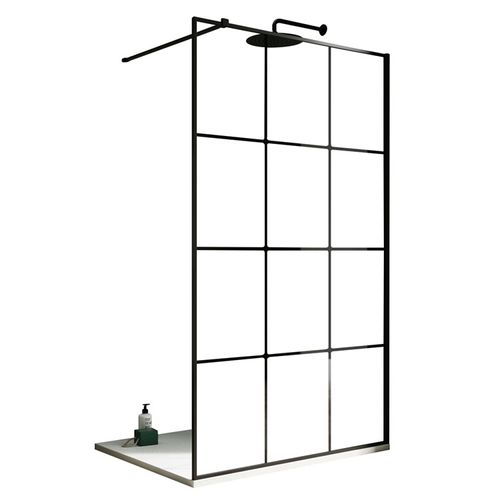 CZARNA ŚCIANKA PRYSZNICOWA WALK-IN 100 CM LOFTOWA CZARNE KRATKI BLACK na Arena.pl