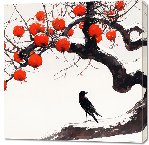 Obraz 90x90cm Kruk przy Drzewie zdjęcie 1